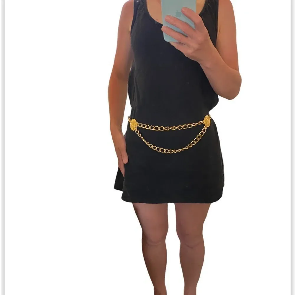 Gilded Gold vermeil hardware double row chain link vintage belt .
